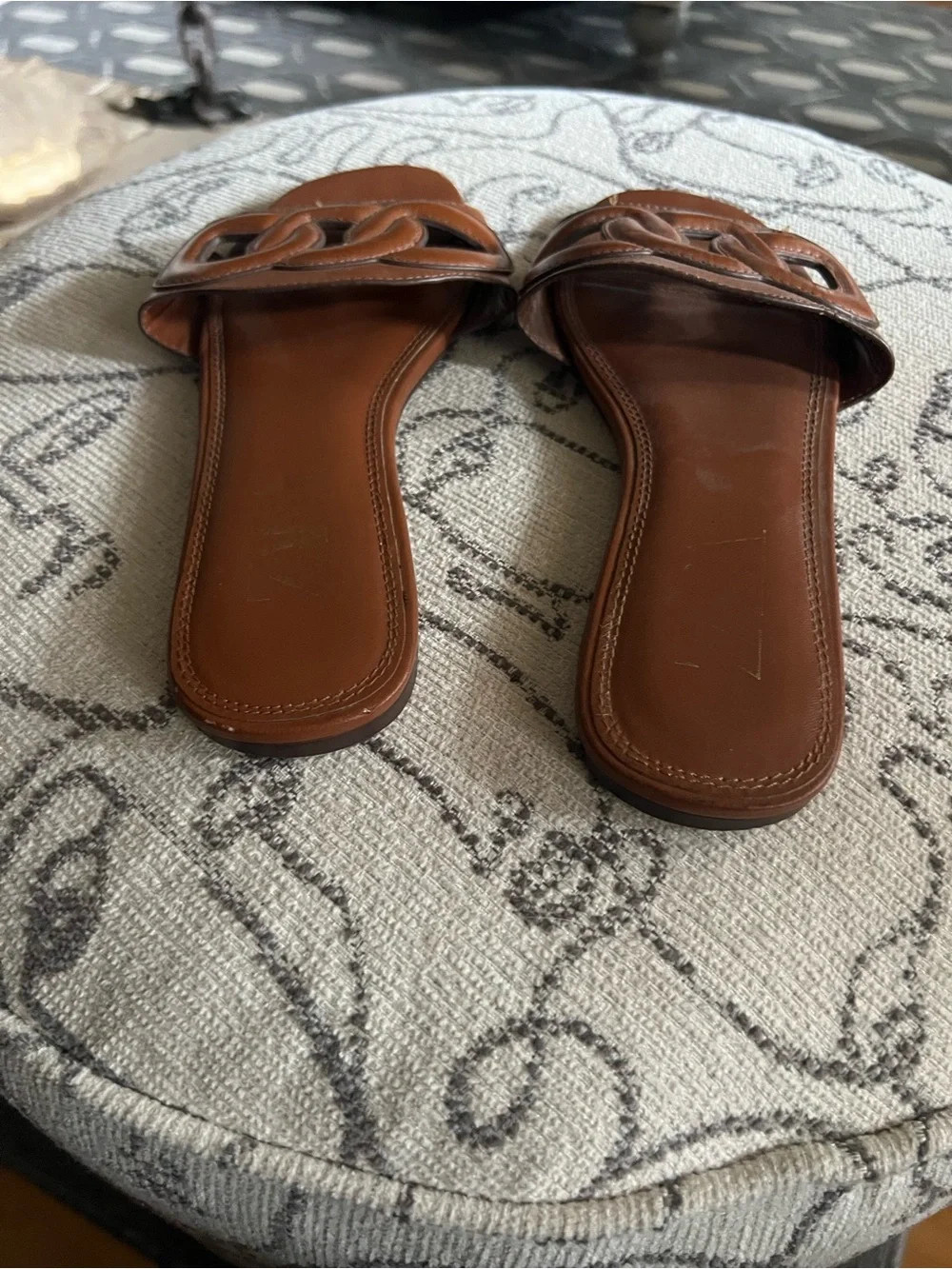 Zara Brown Leather Women’s Slide Sandals - Casual Summer Slides - Picture 2 of 3